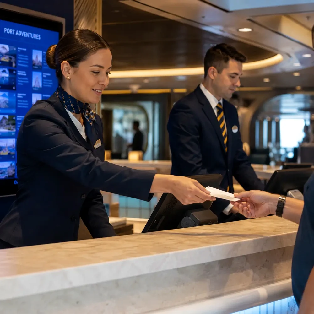 Cruise reception desk uniforms
